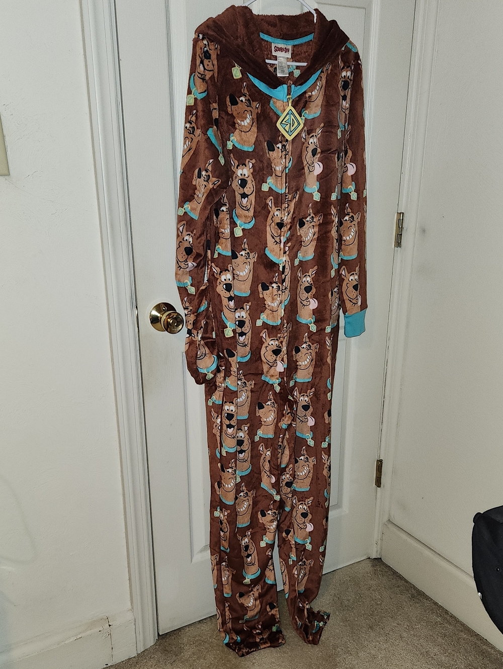 Brown Plush Adults One-Piece Pajamas with Hood